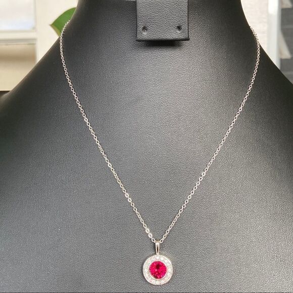 Ruby Halo Necklace with Swarovski Crystals - Picture 10 of 13